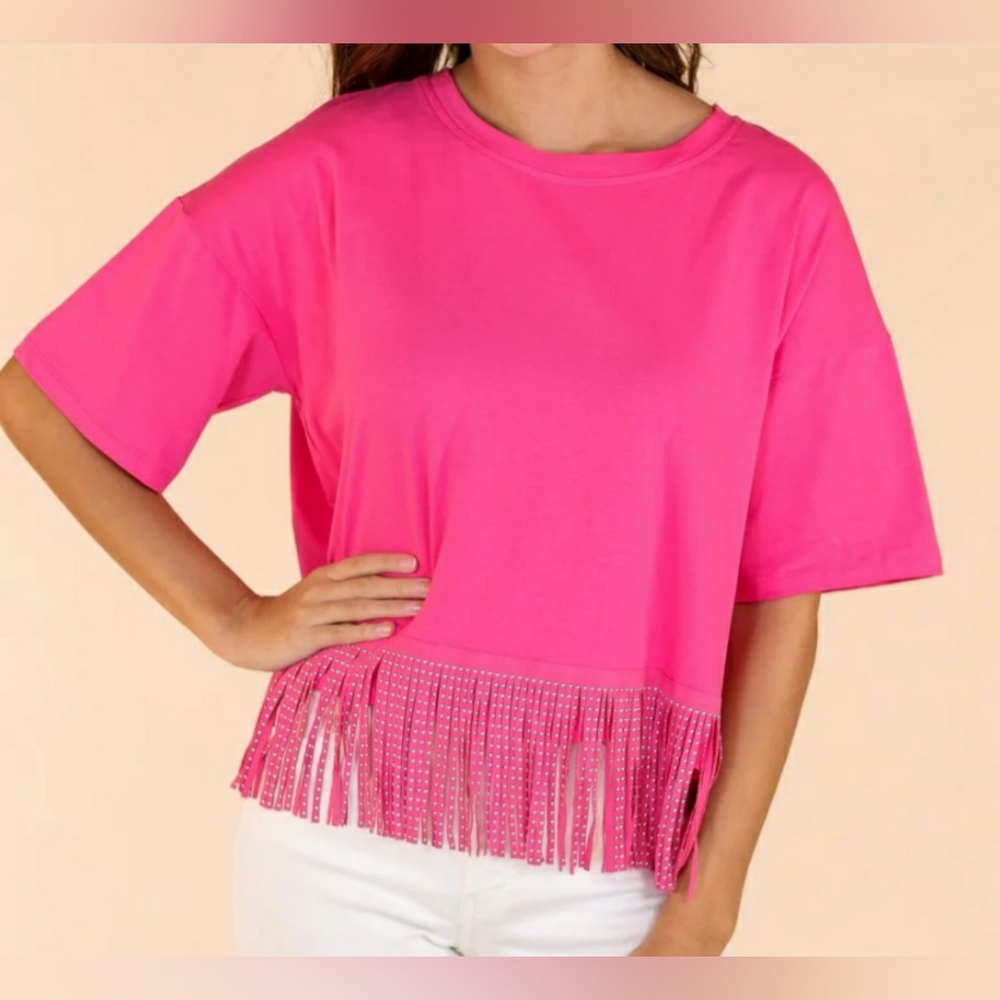 Hot pink fringe top